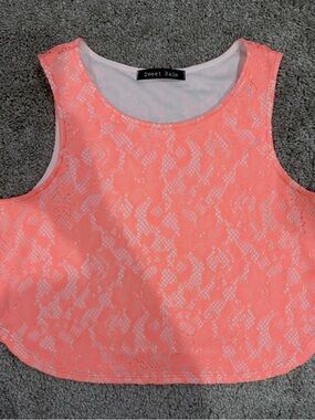 Sweet Rain Neon Coral Lace Crop Top